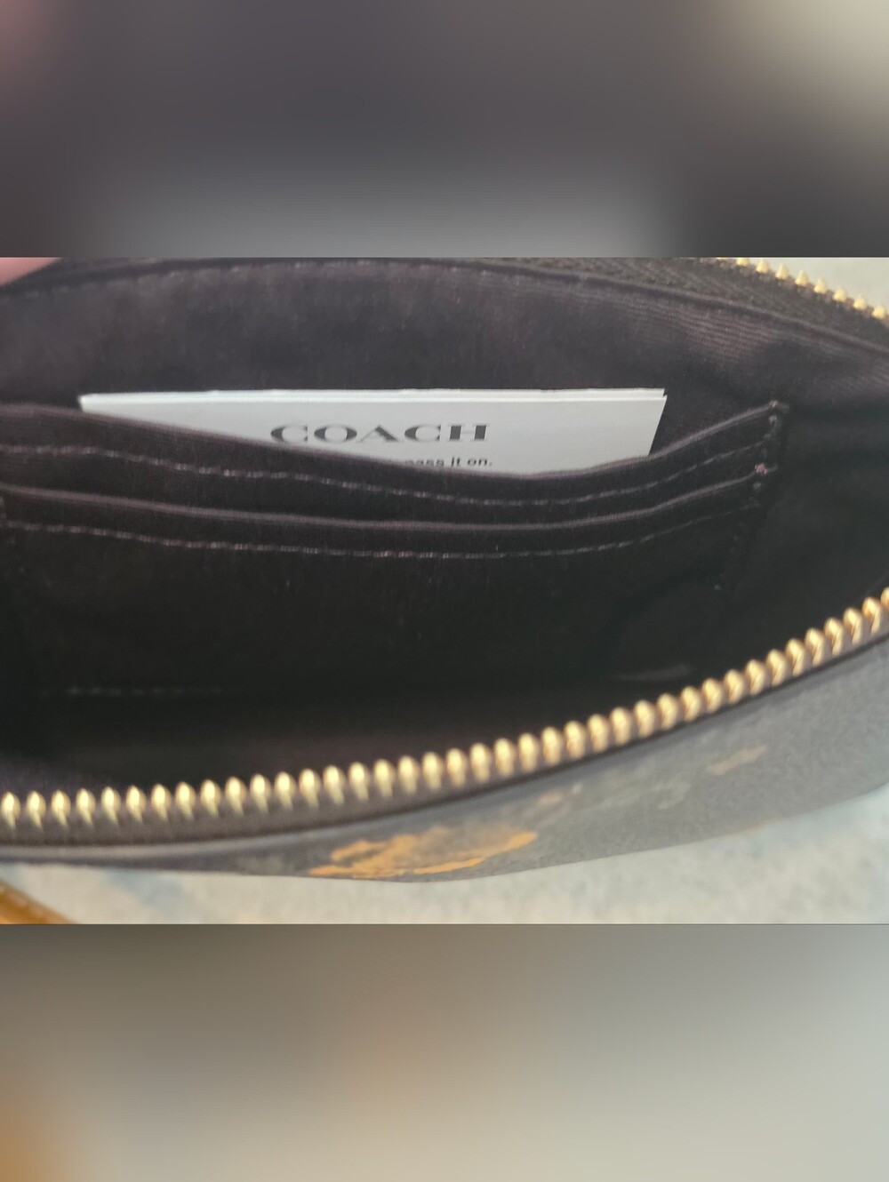 COACH Corner Zip Wristlet Signature Canvas Floral Print Brown Yellow Wallet - Picture 4 of 5